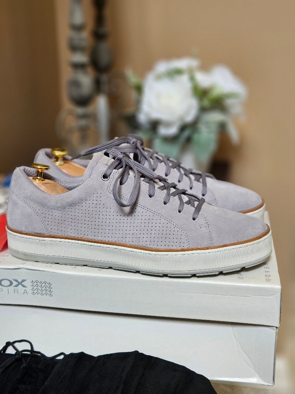 GEOX Men's Respira Ariam Suede Sneakers, Gray, Sz 12